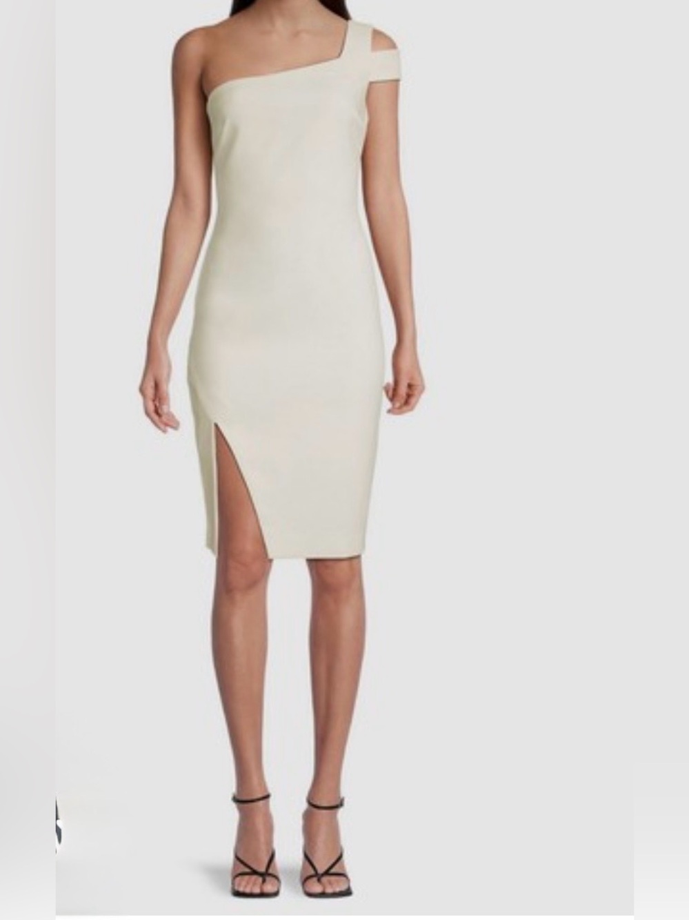 Likely One-Shoulder Cream Midi Dress with Side Slit